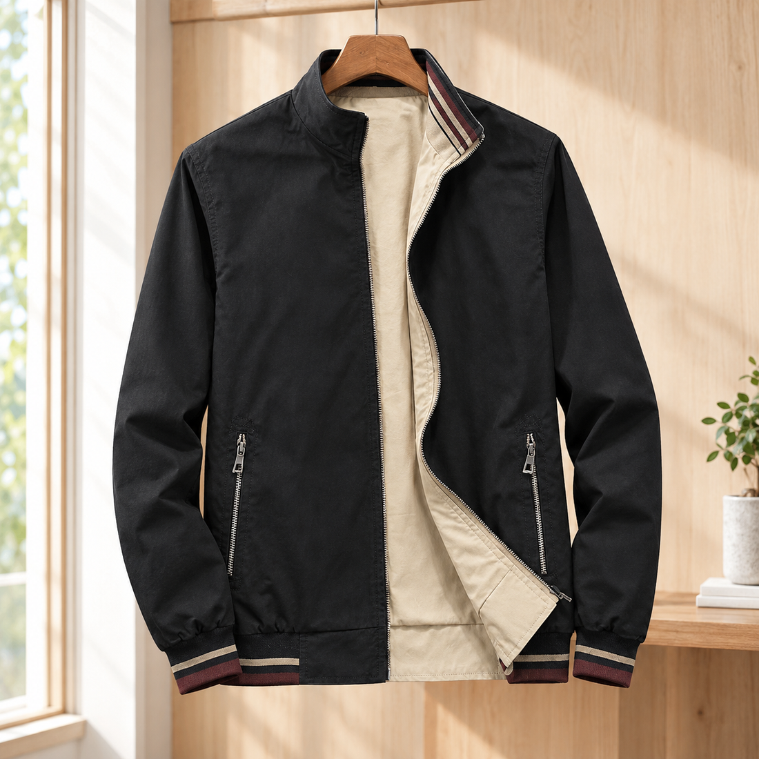 Aurelien Stand Collar Jacket - Black Brownish Back