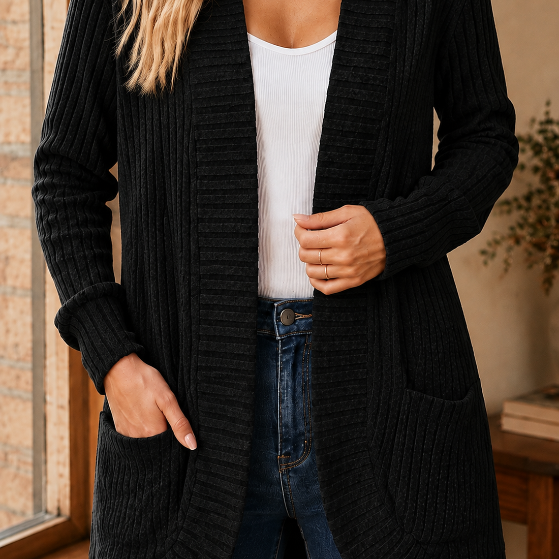 Yara Ribbed Cardigan - Black