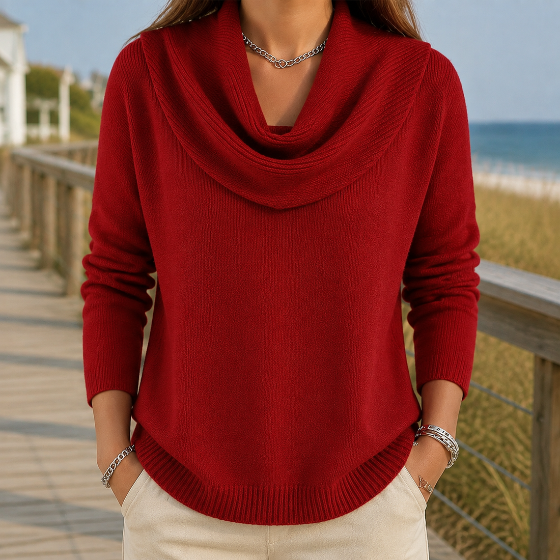 Yvette Cowl Neck Sweater - Red