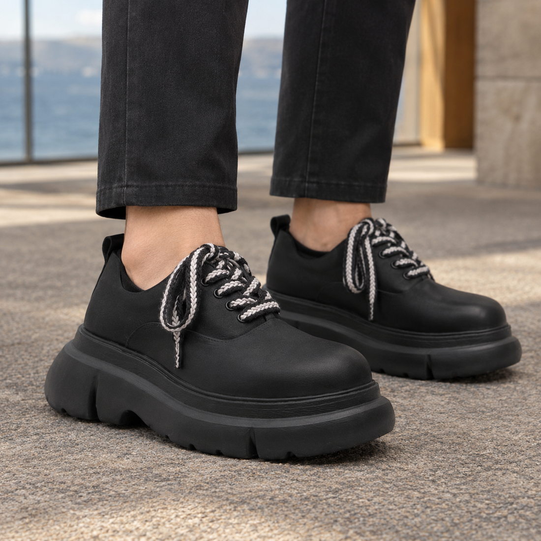 Bertelli Platform Derby Shoes - Black (Heightening)