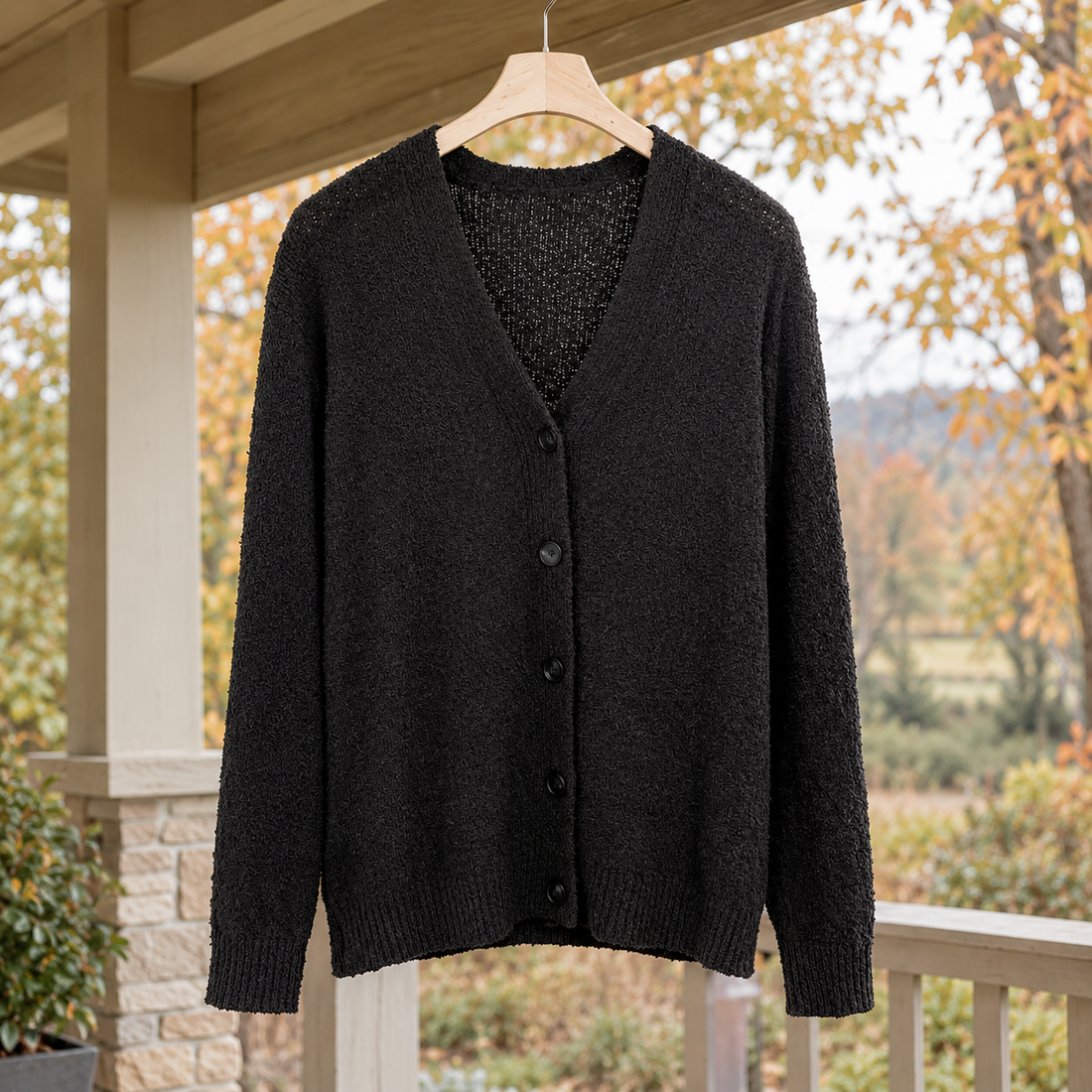 Victoria-Pearl Textured Cardigan - Black
