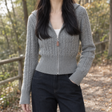 Estelle-Belle Cable Knit Cardigan - Gray