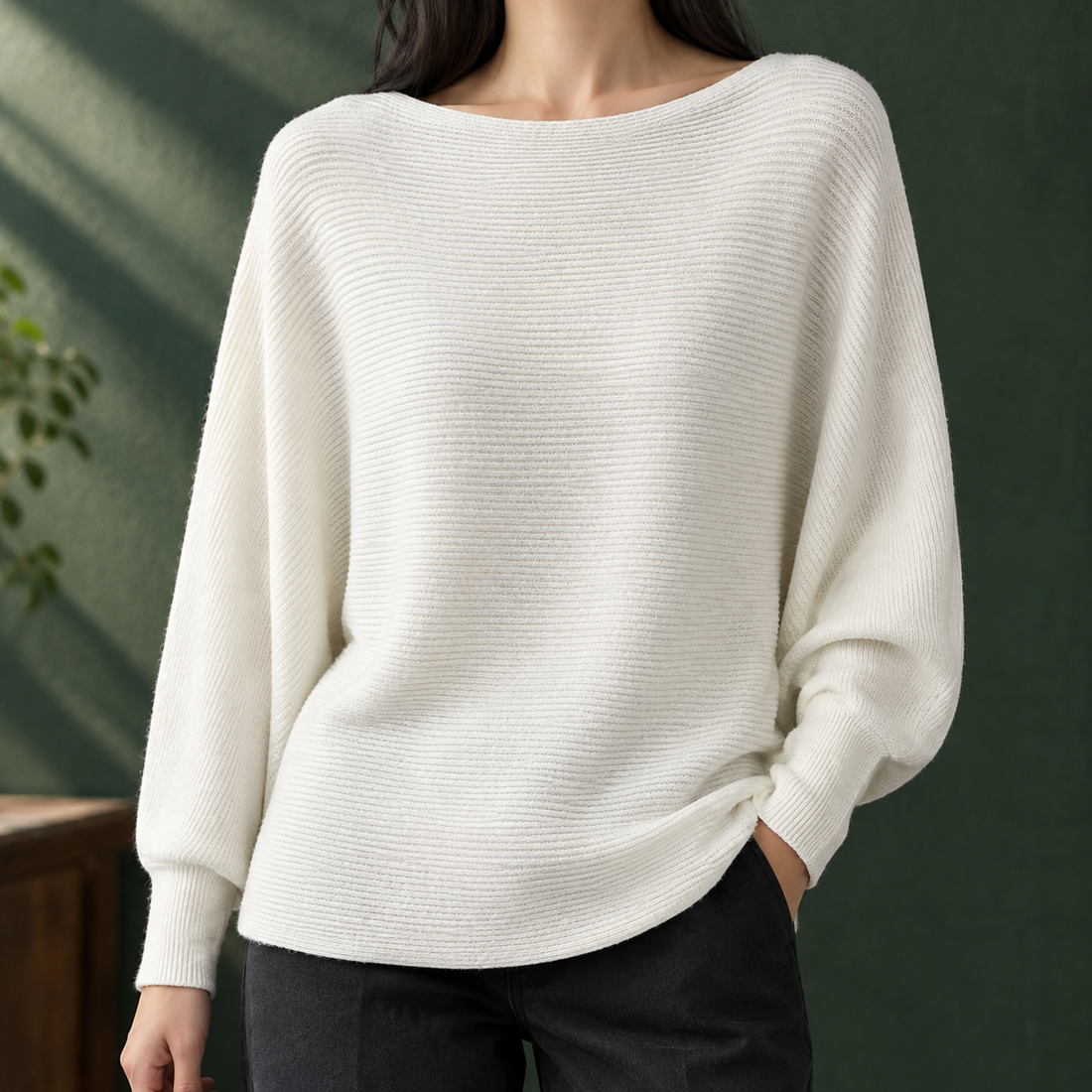 Olive Boat Neck Sweater - White