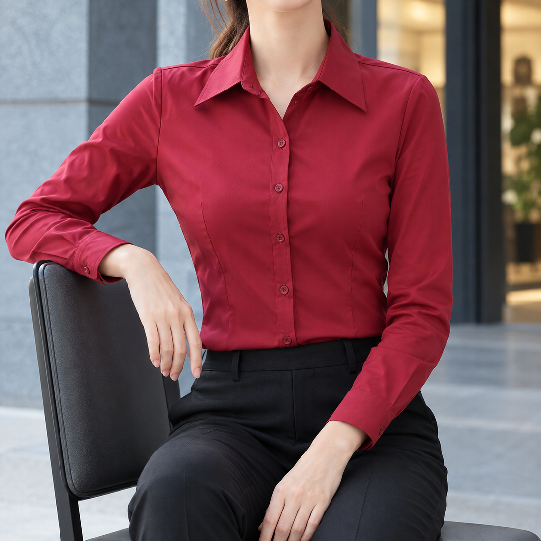 Yolande-Hope Slim Fit Shirt - Burgundy