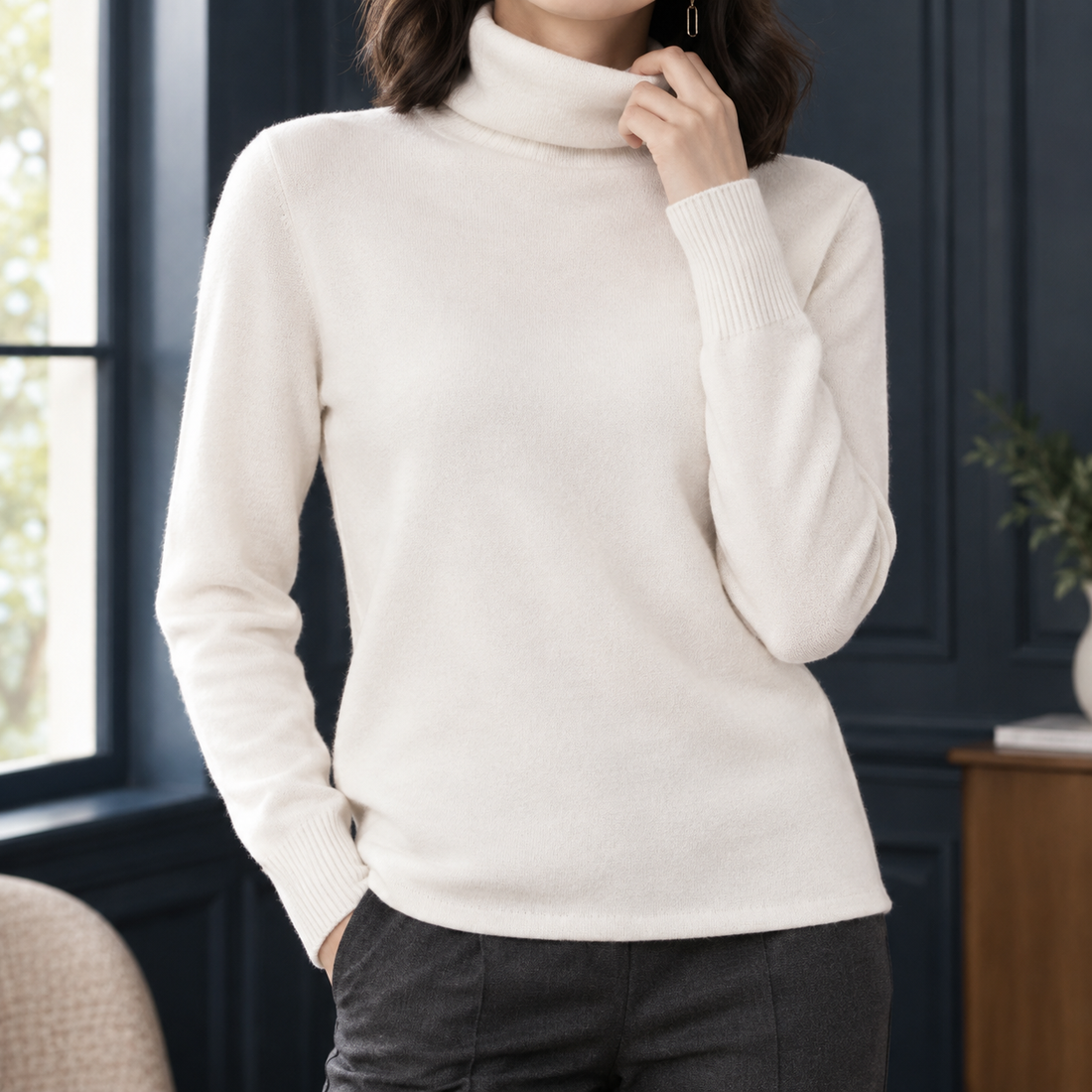 Chloe Wool Turtleneck Sweater - White
