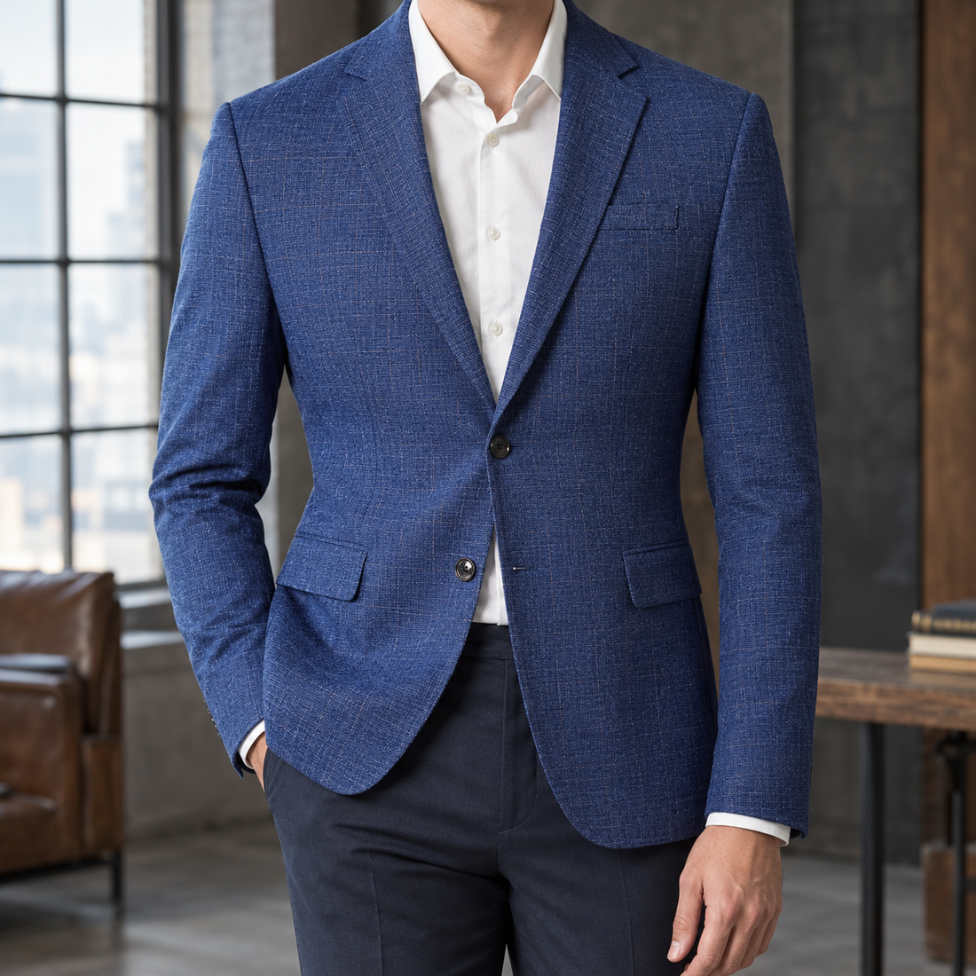 Owen Checked Blazer - Blue