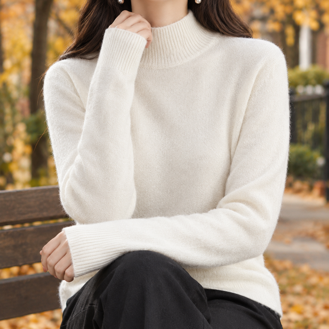Ludovica-Belle Mock Neck Sweater - Ivory