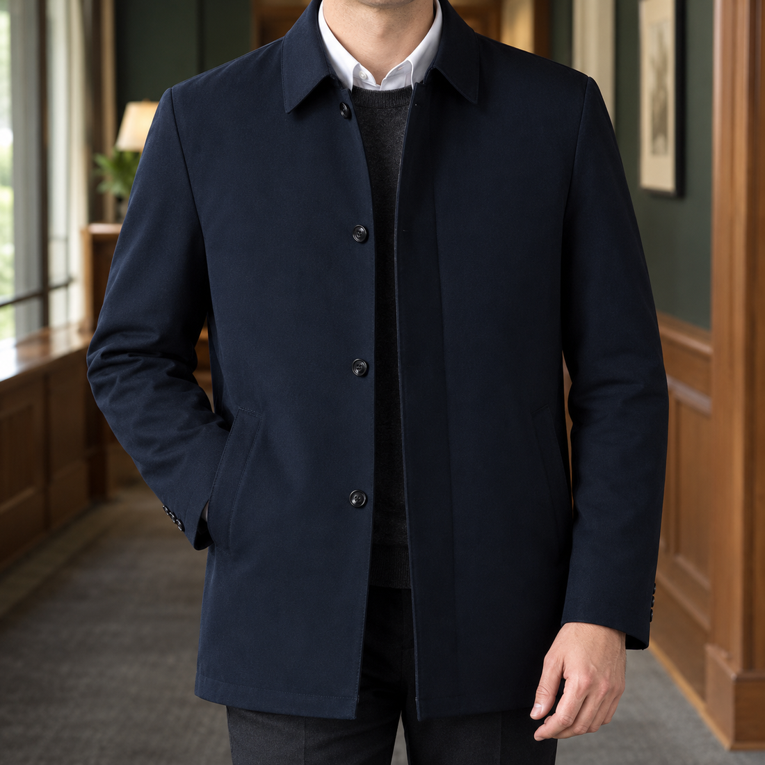 Mathias Collared Jacket - Navy Blue
