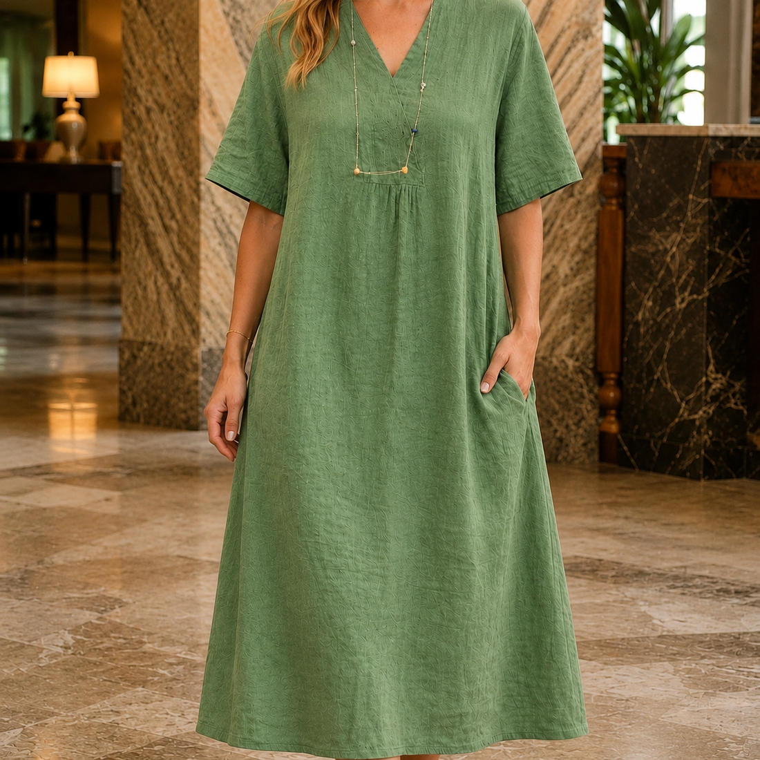 Eleanor Crinkle Midi Dress - Dark Green