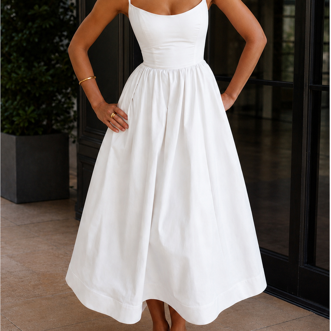Bianca-Jane Gathered Midi Dress - White