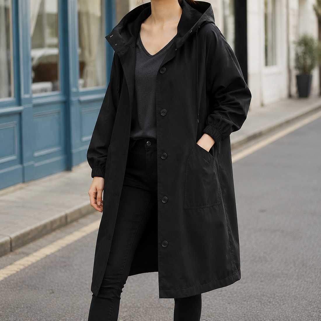 Ramona Hooded Overcoat - Black