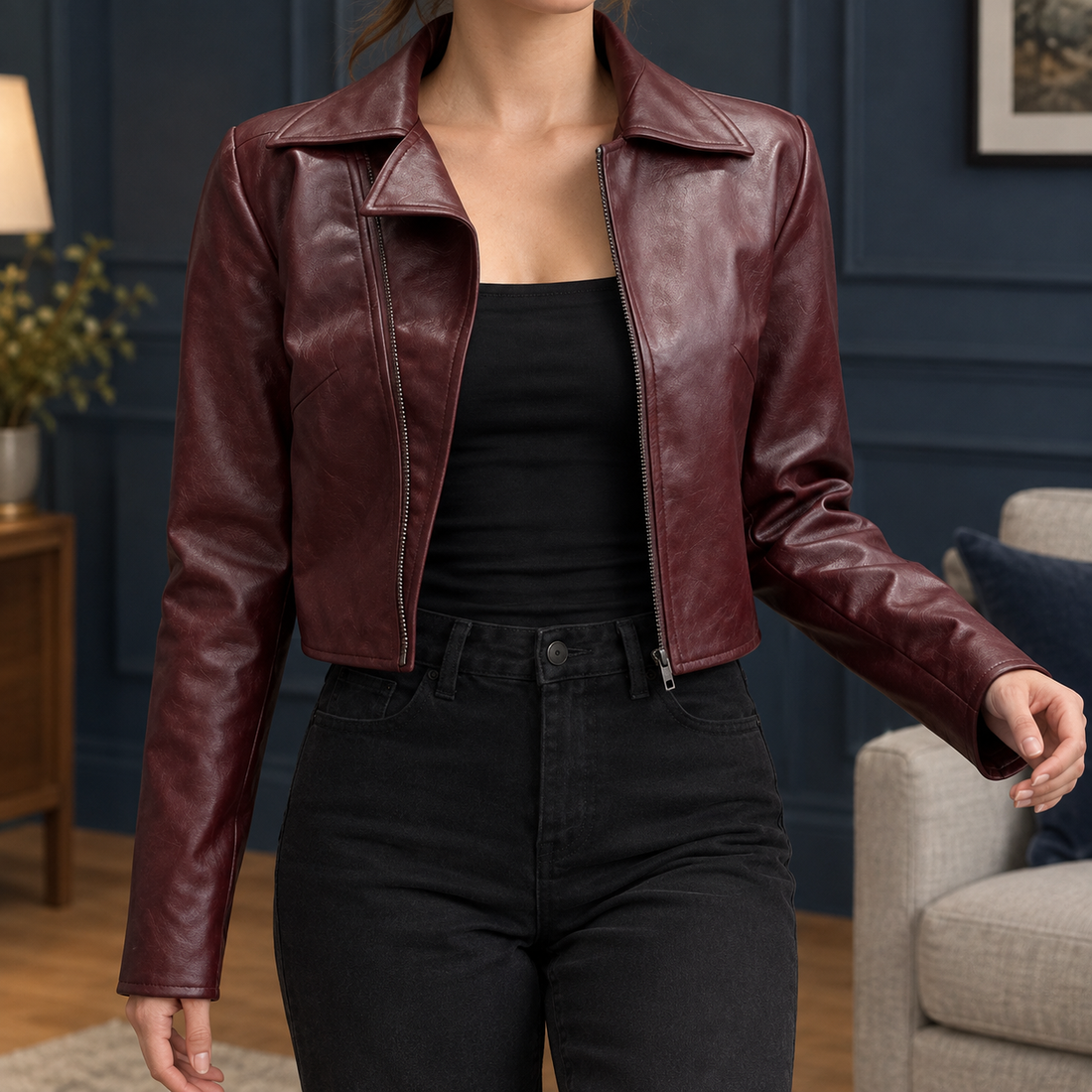 Talia-Marie Cropped Jacket - Burgundy