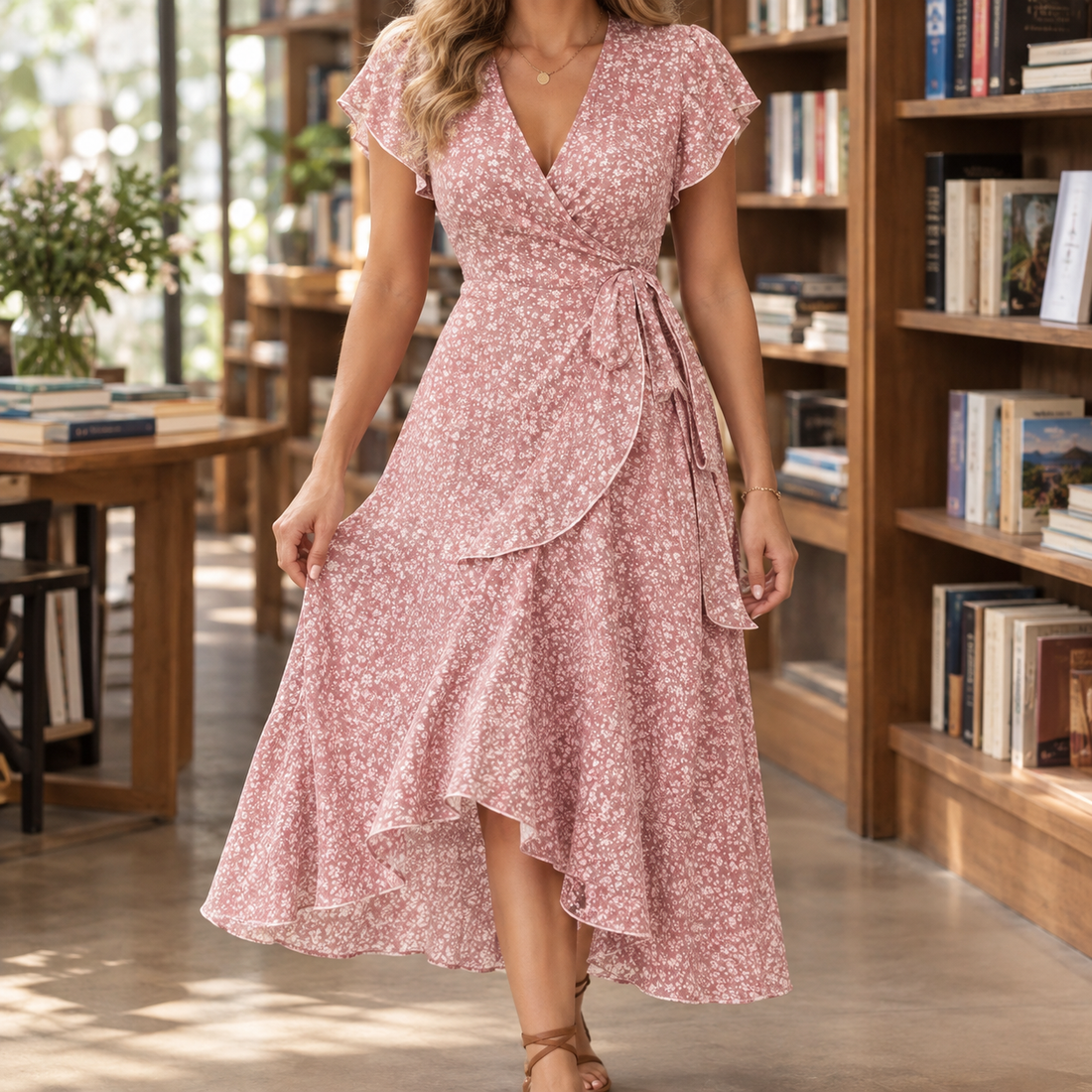 Diana Ruffle Wrap Dress - Pink