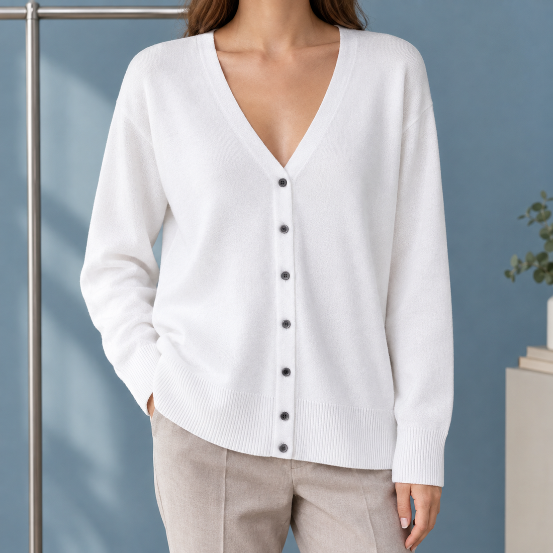 Philippa V-Neck Cardigan - White