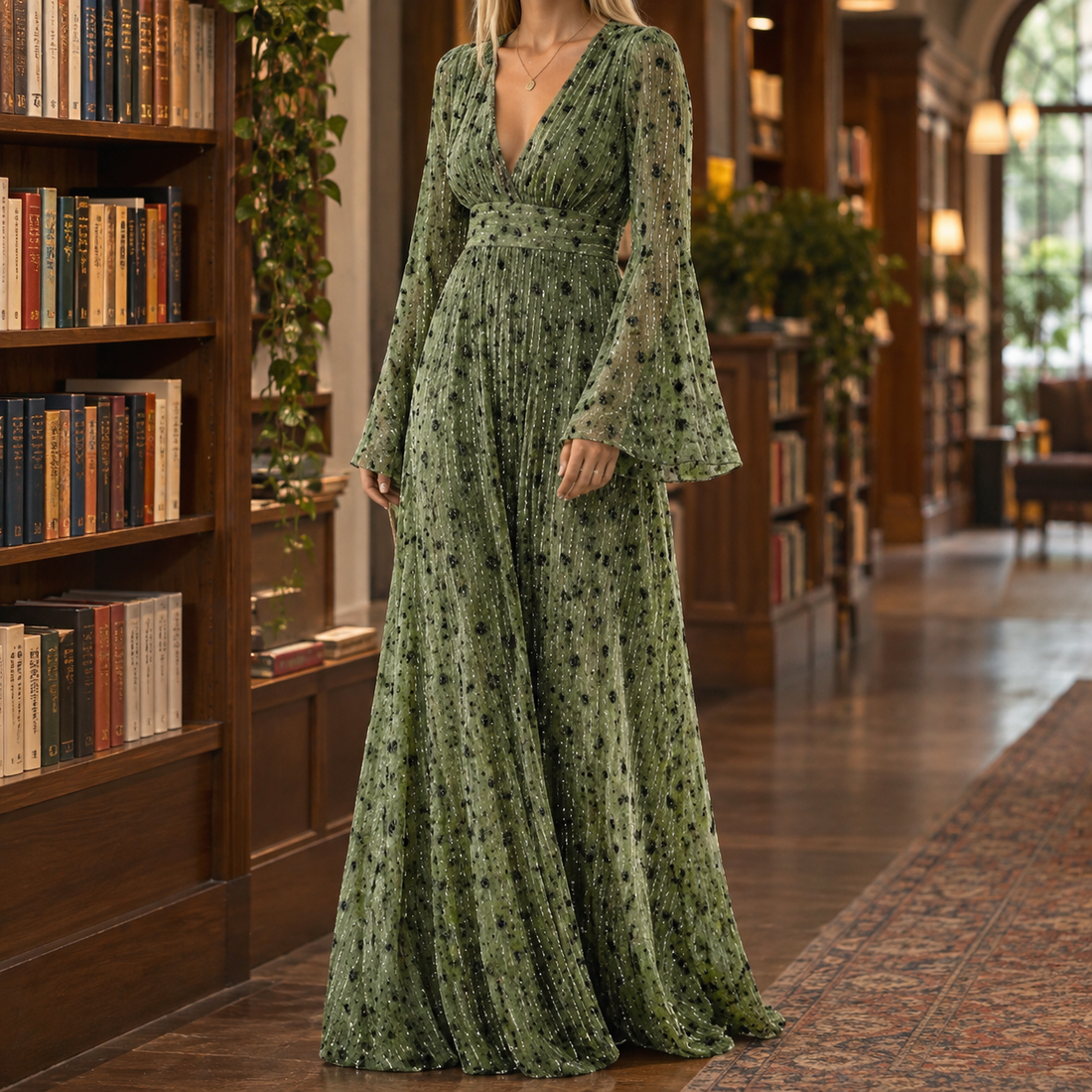 Rosalie-Faye Shimmer Maxi Dress - Green