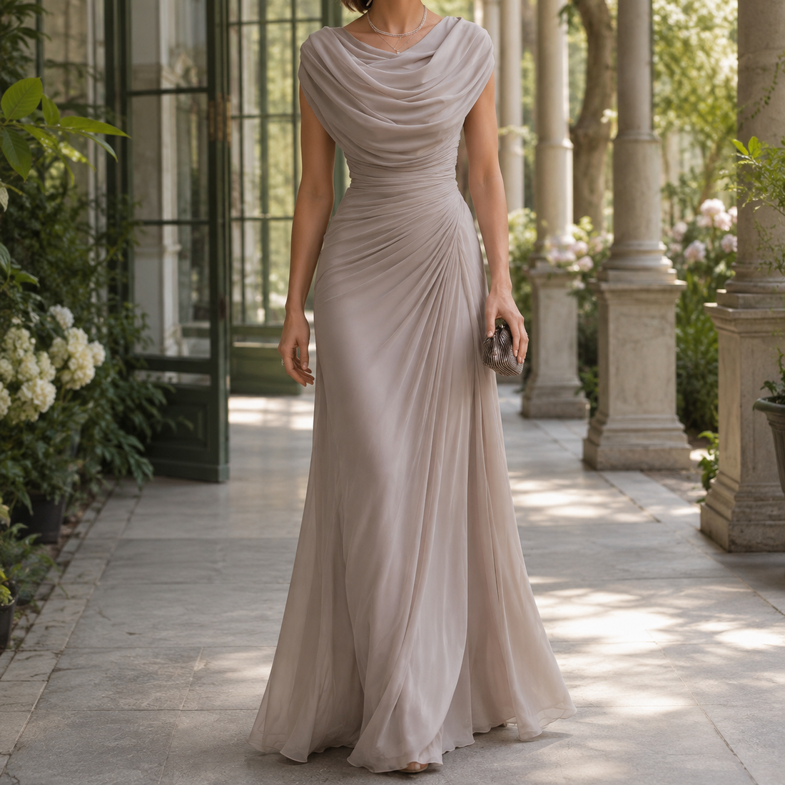Sylvie-Skye Cowl Neck Dress - Taupe