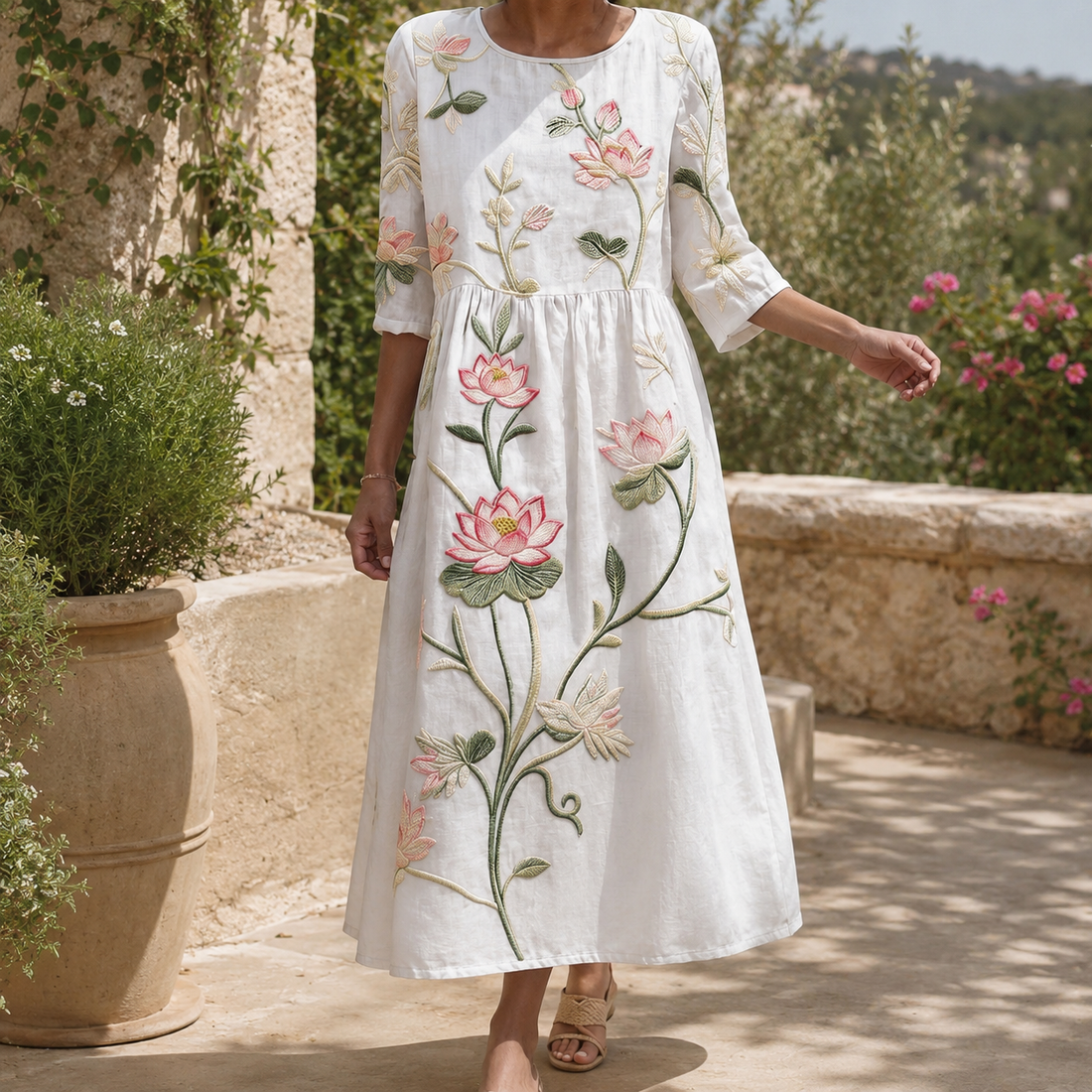 Willa Embroidered Midi Dress - Ivory Floral