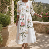 Willa Embroidered Midi Dress - Ivory Floral