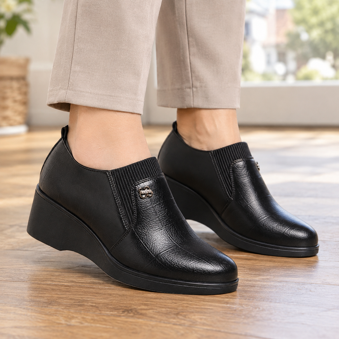 Pavesi Slip-On Wedges - Black