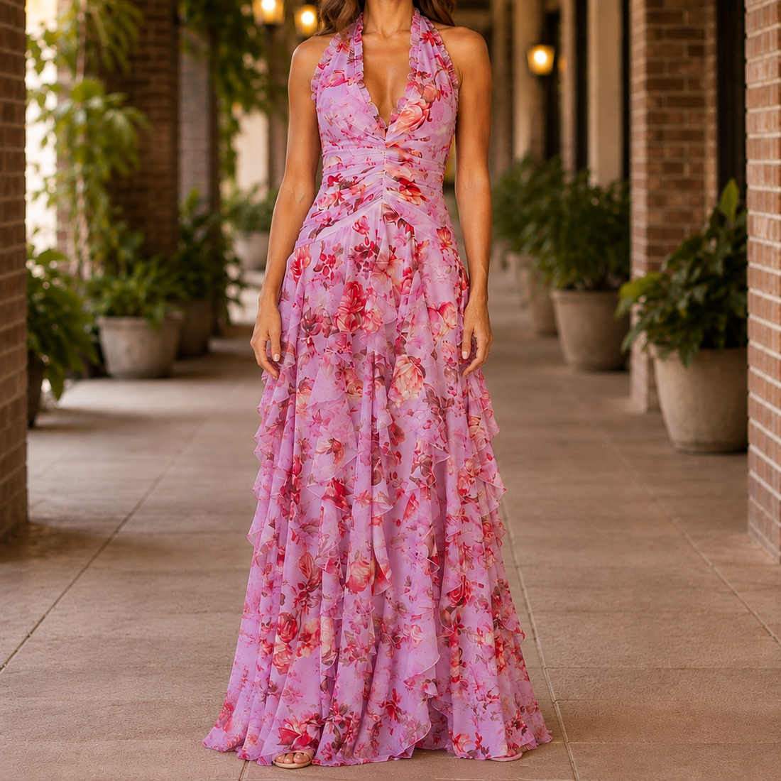 Maeve Ruffle Maxi Dress - Pink