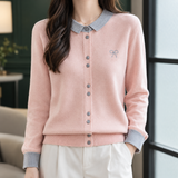 Pippa-Marie Contrast Collar Cardigan - Gray Collar Gouache