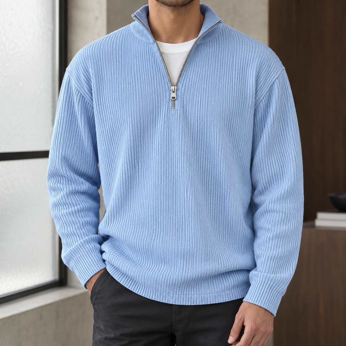 Peter Ribbed Pullover - Light Blue