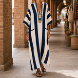 Liora Striped Kaftan - Navy And Cream