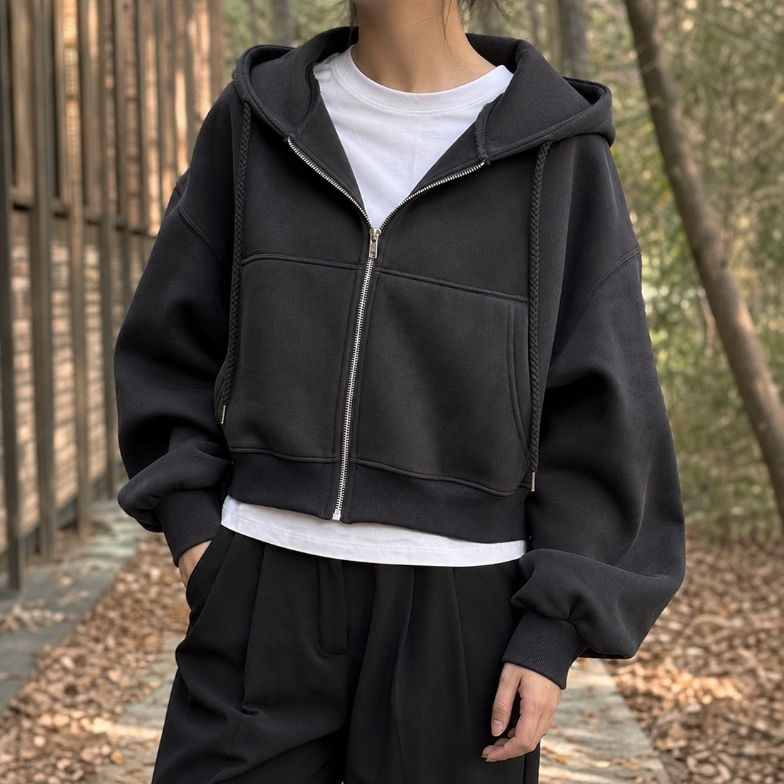 Natalie-Belle Oversized Zip Hoodie - Black