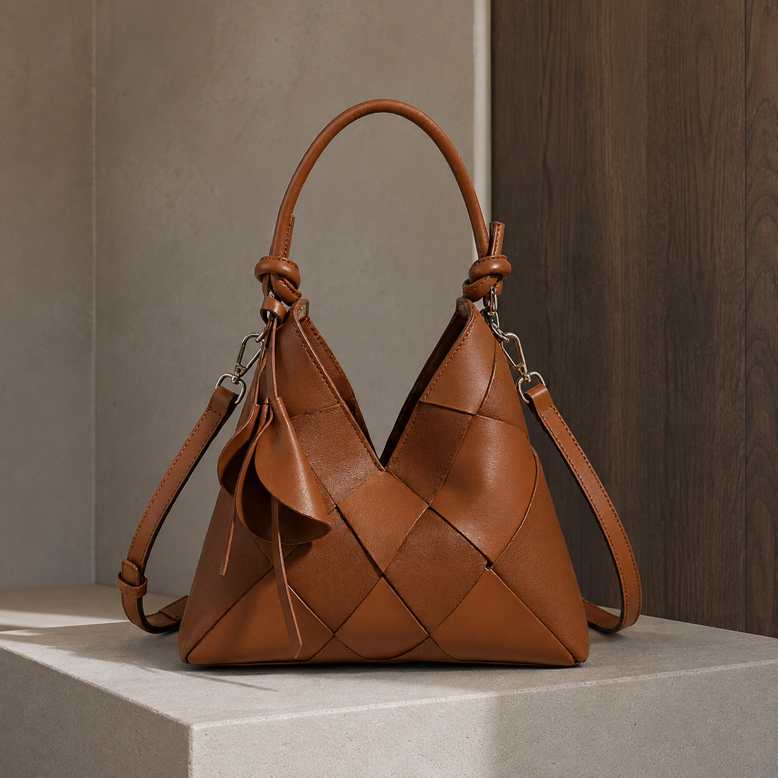 Carbone Woven Shoulder Bag - Sienna Brown