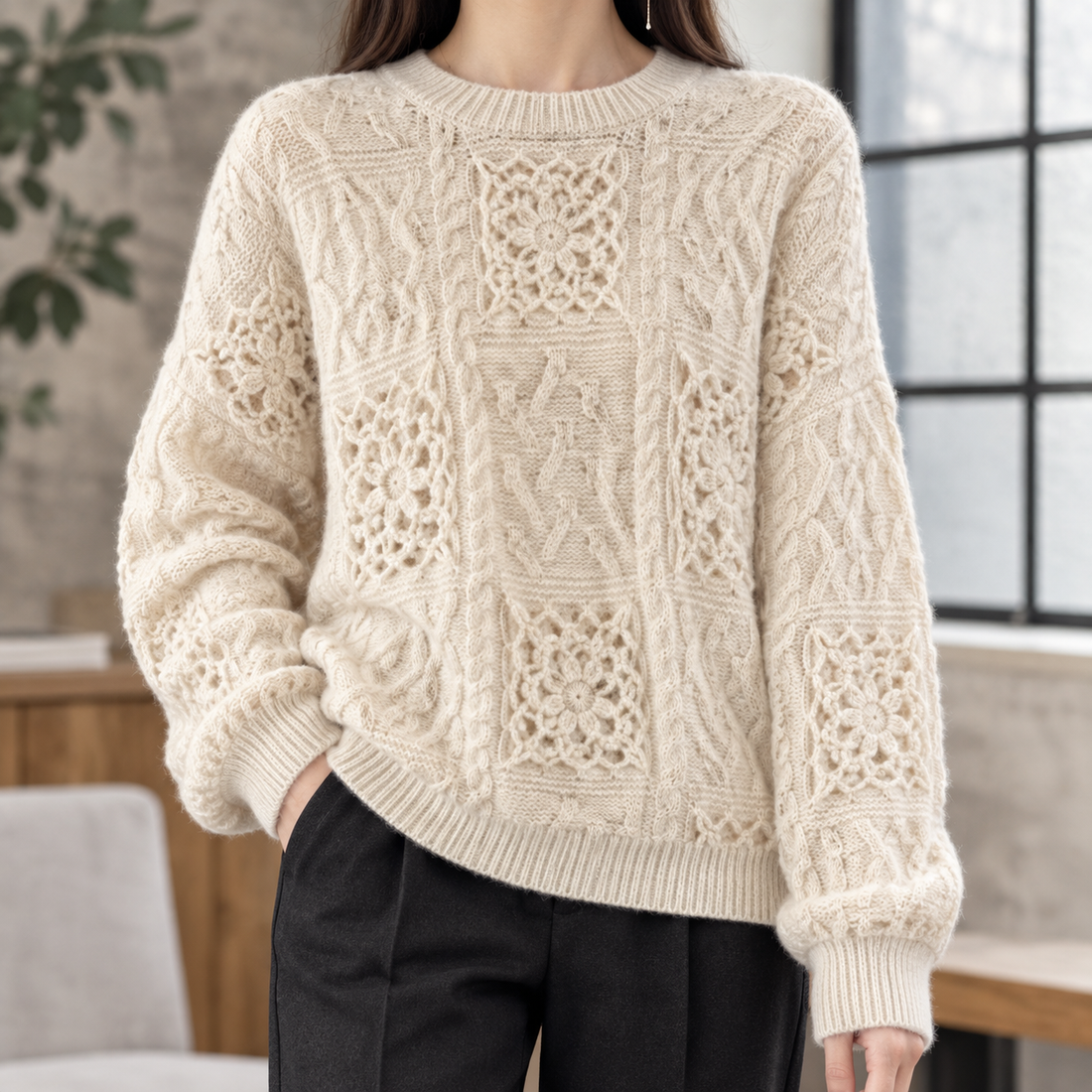 Verity-Jade Textured Sweater - Beige