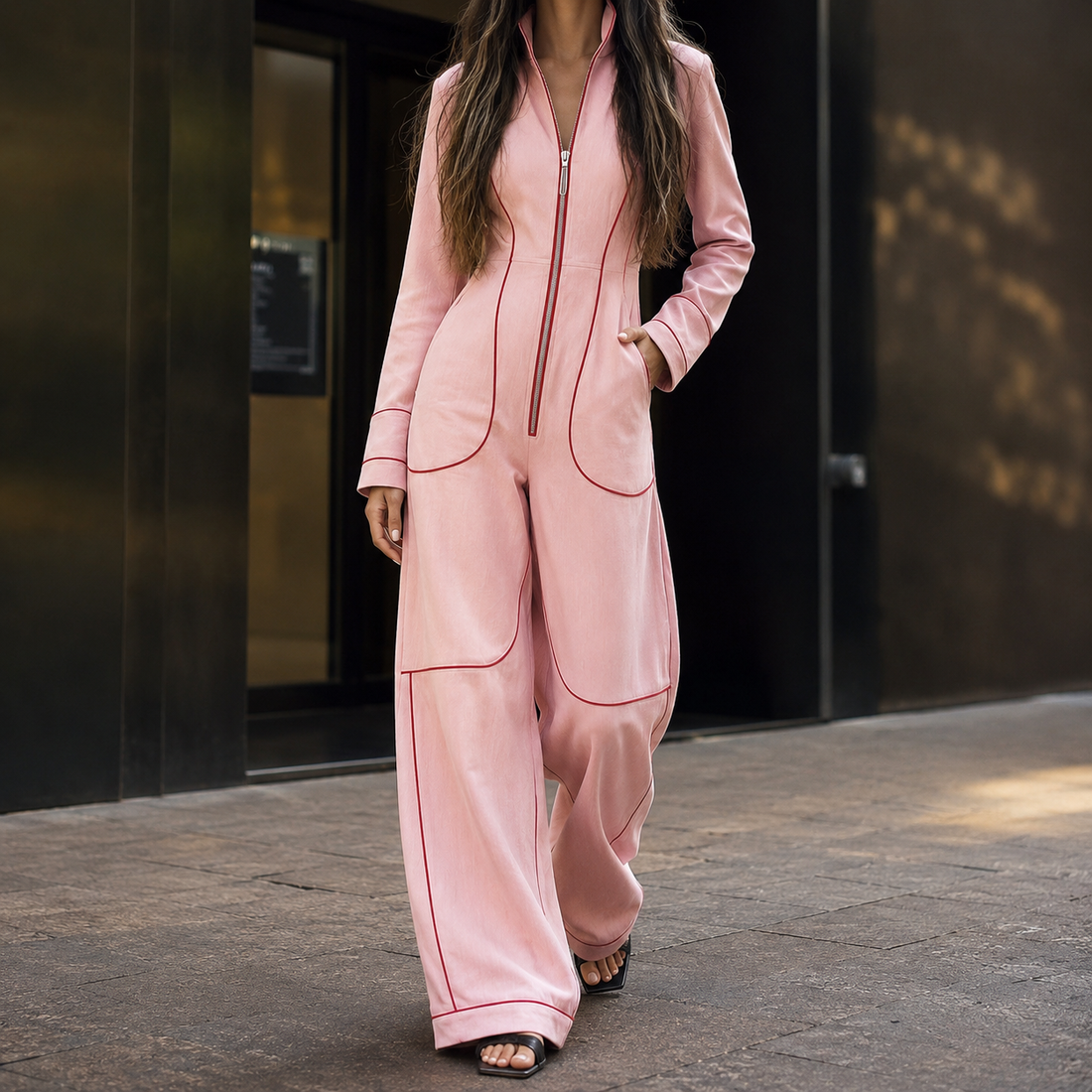 Marina-Marie Stand Collar Jumpsuit - Pink