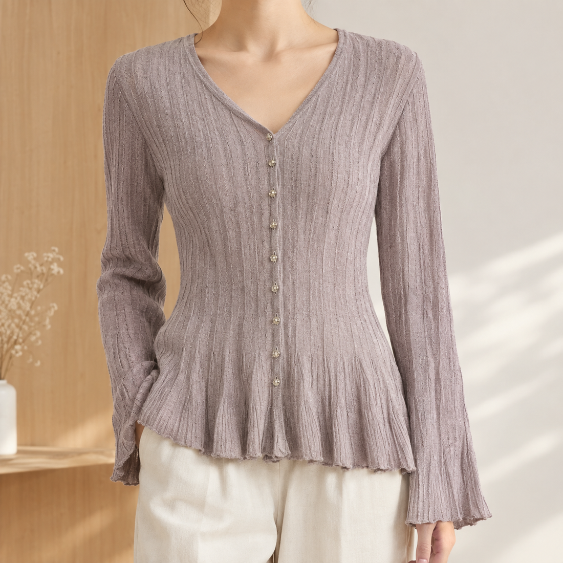 Natalie Peplum Cardigan - Pink