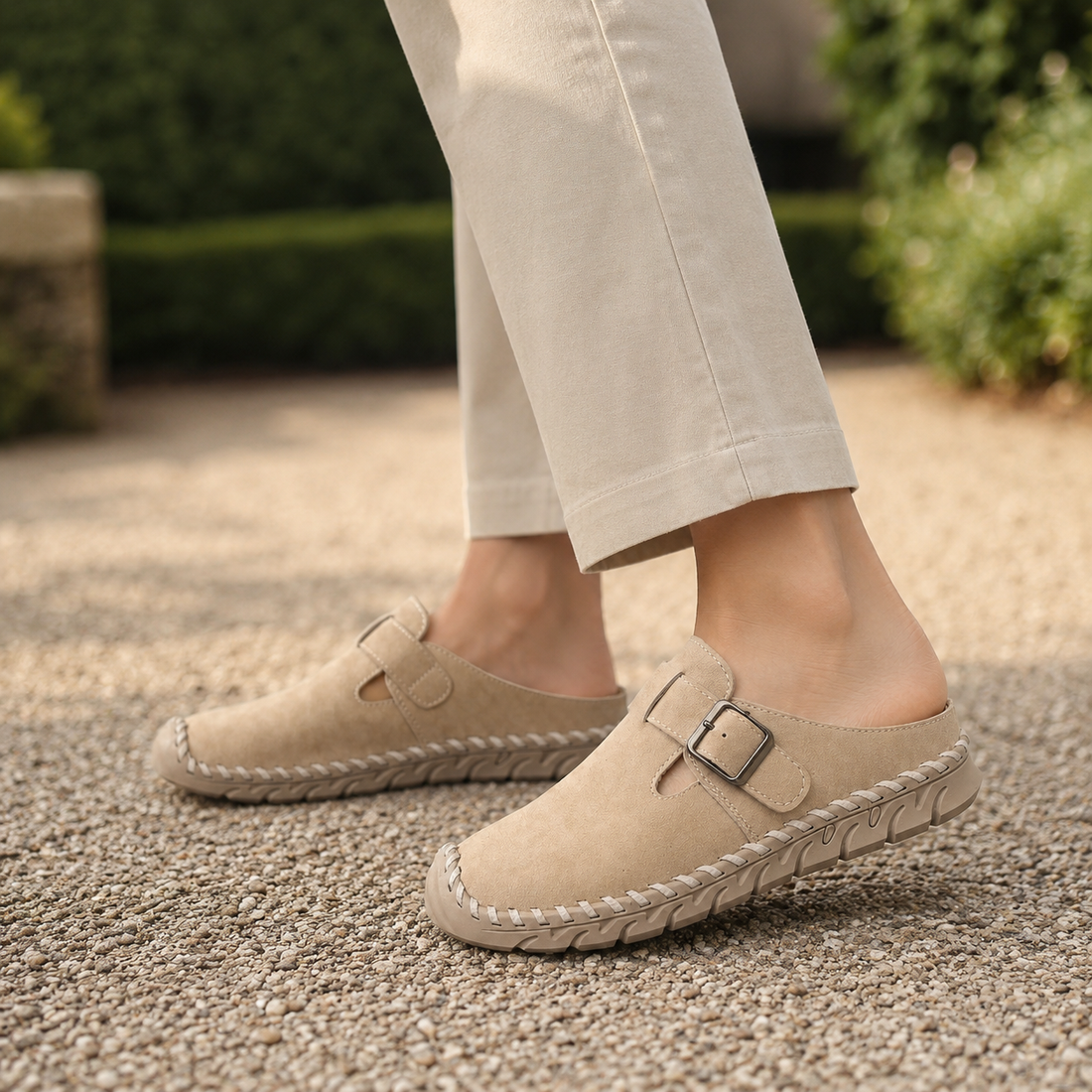 Ardenti Buckle Mules - Beige
