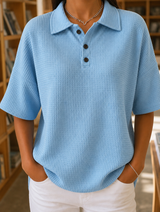 Clara Waffle Polo - Blue