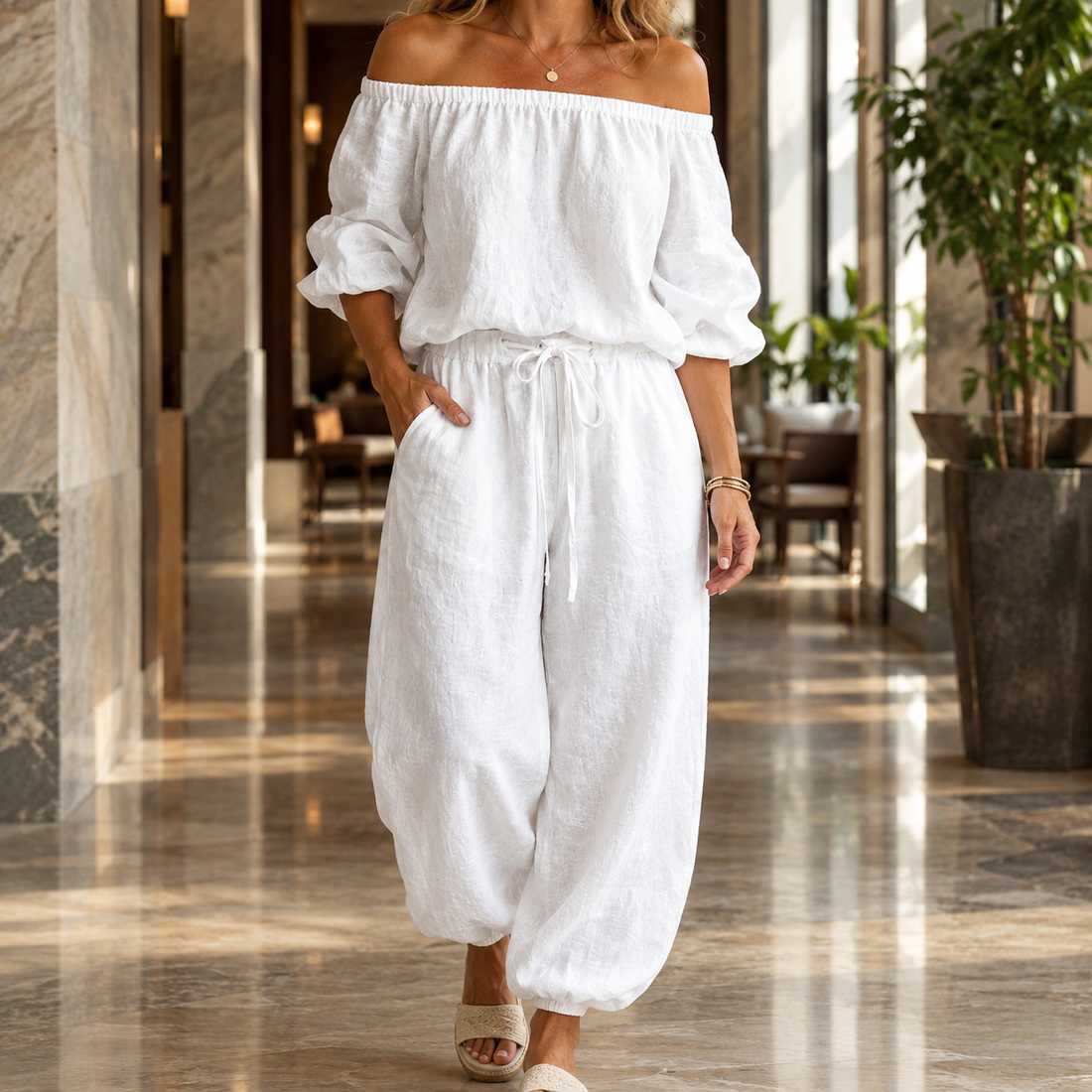 Katherine Off-Shoulder Set - White