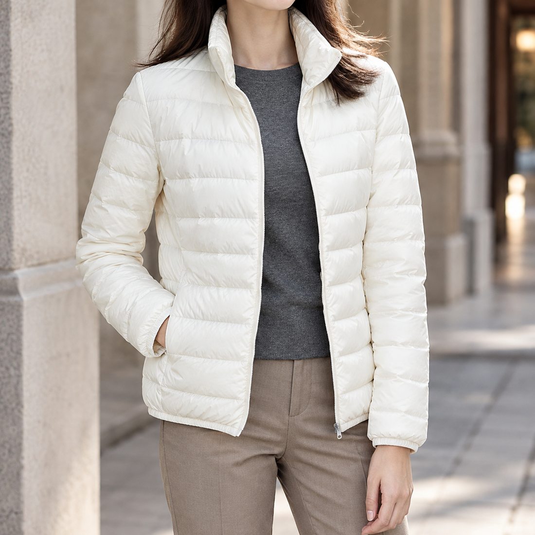 Mabel-Grace Cashmere Puffer Jacket - White