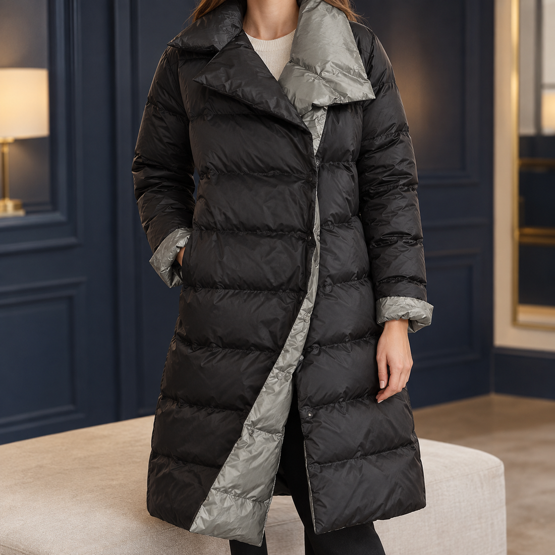 Quinn Reversible Down Coat - Black