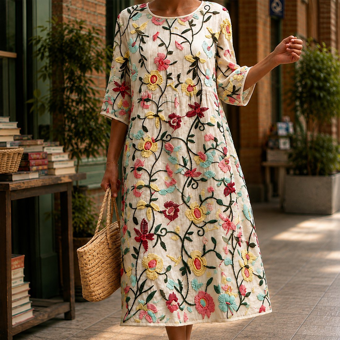 Vera Floral Midi Dress - Ivory Floral