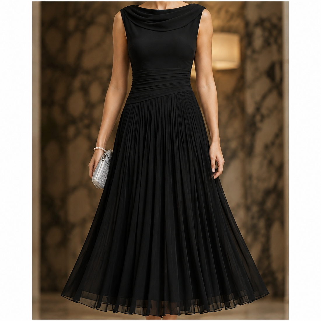 Calla Cowl Midi Dress - Black