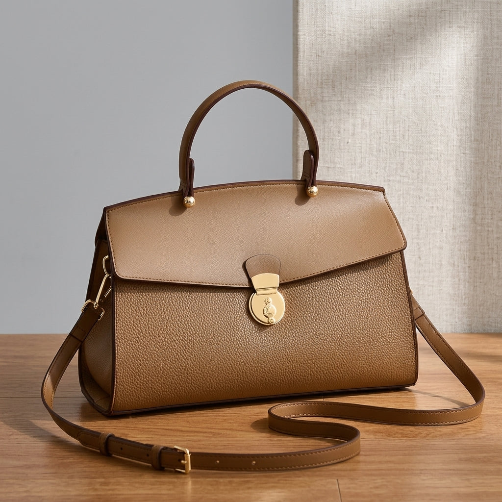 Sofia Lock Handbag - Brown