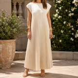 Vivienne Pleated Maxi Dress - Beige