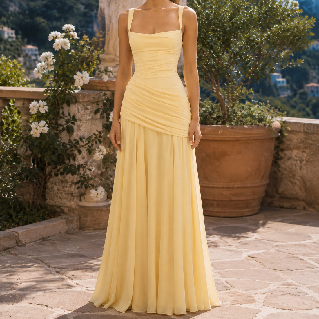 Dahlia Ruched Maxi Dress - Yellow
