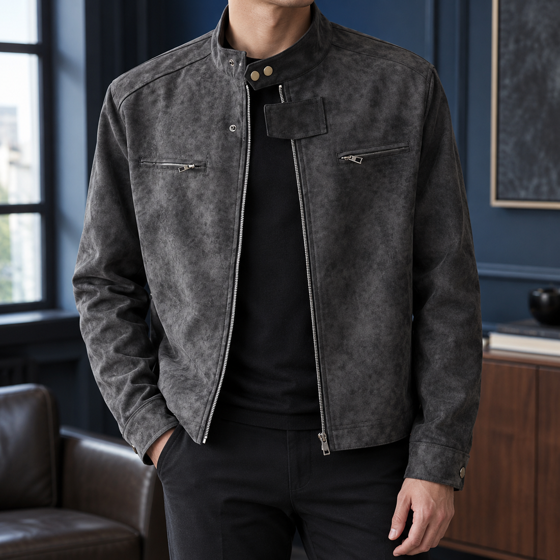 Andreas Stand Collar Jacket - Black Gray