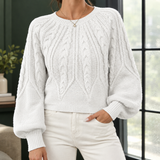 Selena Cable Sweater - White