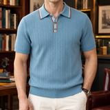 Nathanael Ribbed Polo Sweater - Light Blue