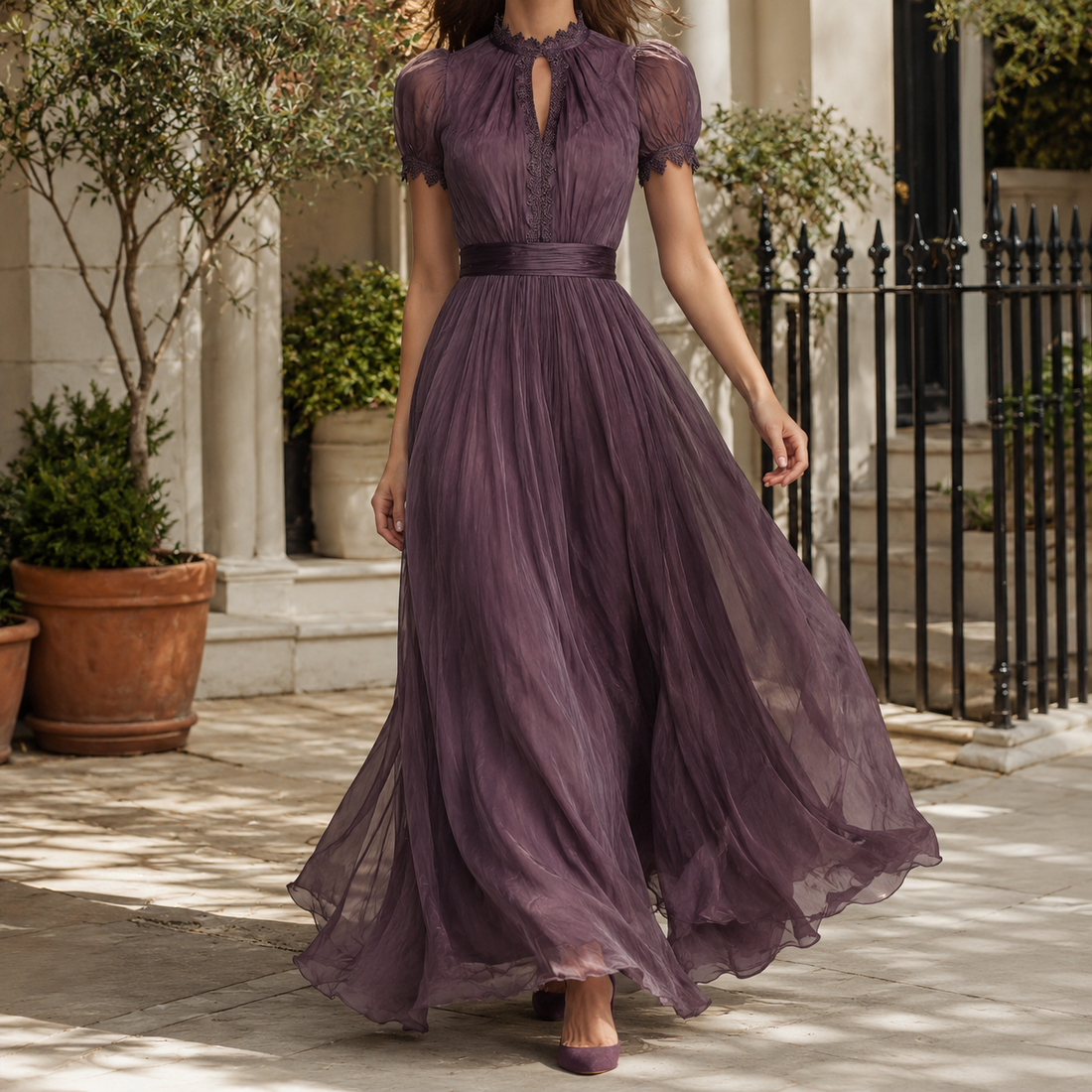 Soledad-Eve Pleated Maxi Dress - Purple