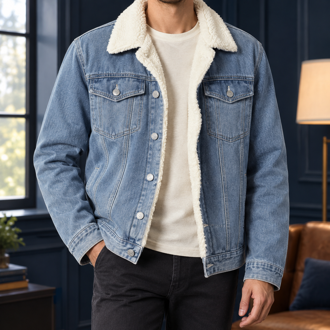 Colin Fleece-Lined Denim Jacket - Light Blue
