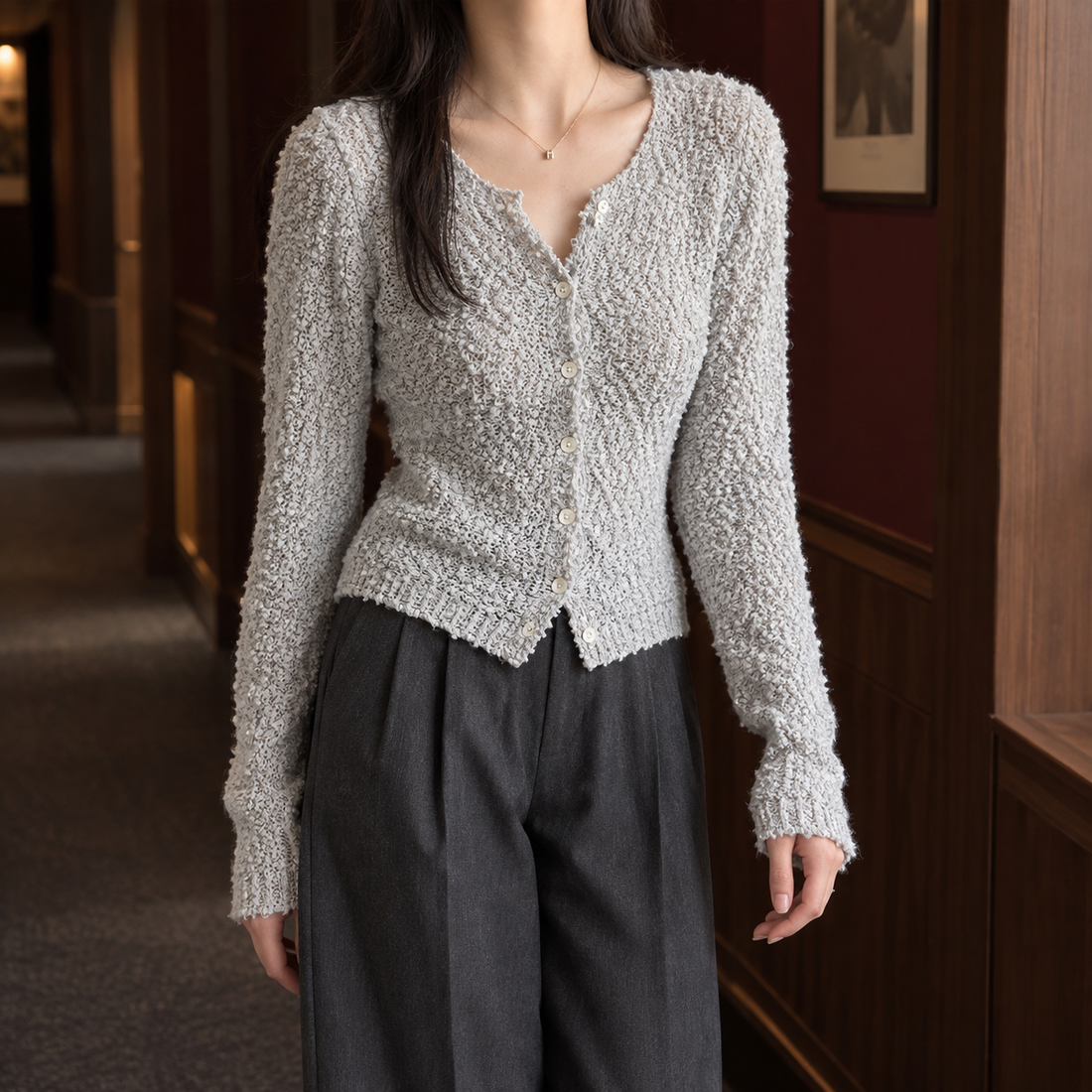 Tiffany Textured Cardigan - Misty Gray