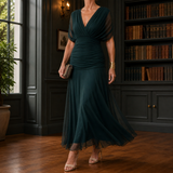Serena-Pearl Draped Maxi Dress - Dark Green