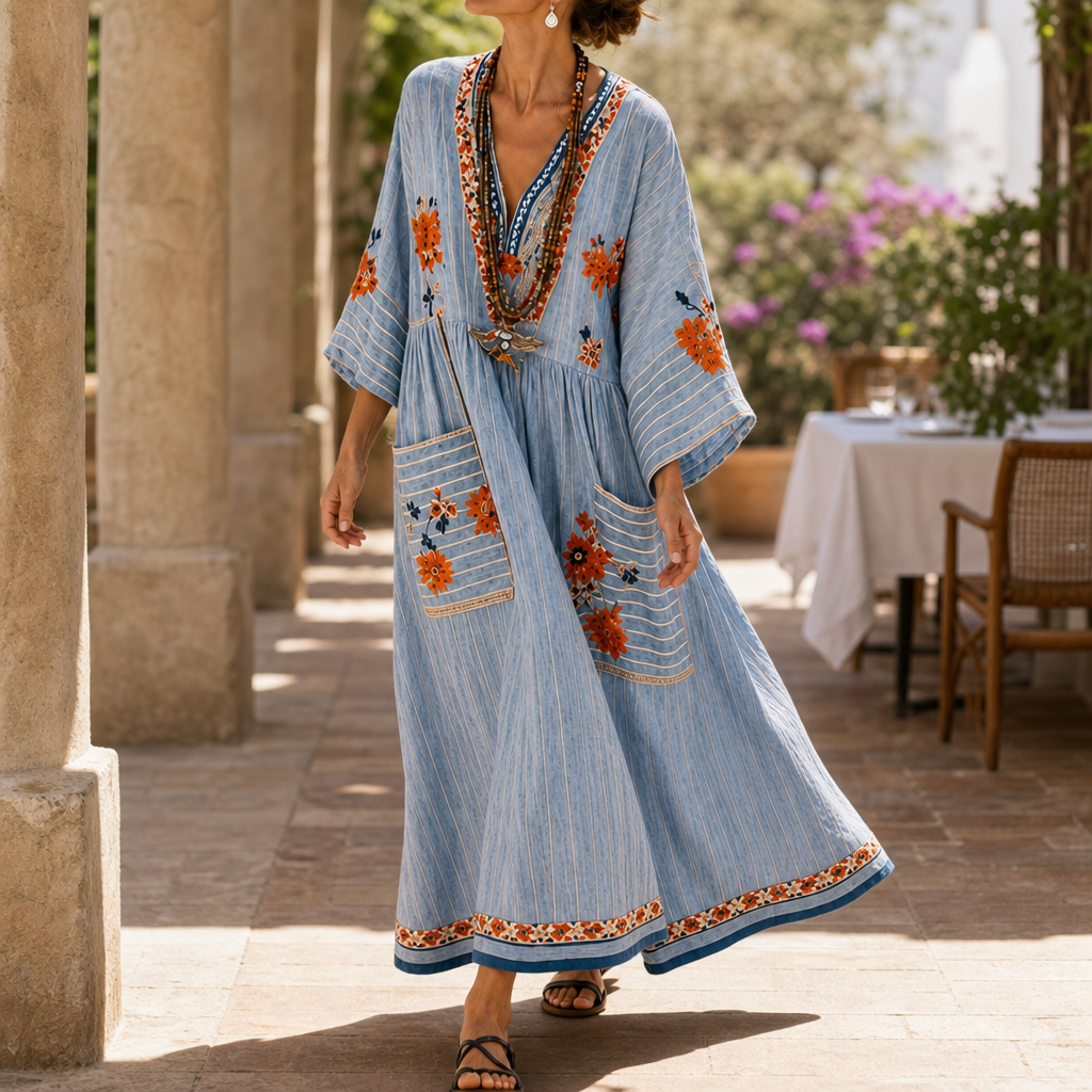 Fenna Floral Kaftan - Light Blue